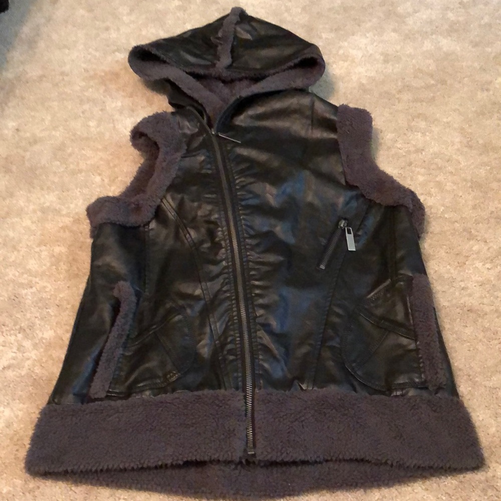 Fun leather-look  fleece lined Hooded Vest